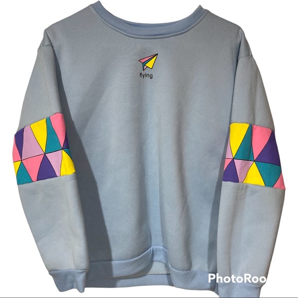 Flying Paper Plane Graphic Colorblock Sweatshirt Abstract Geometric soft comfy - Picture 1 of 11